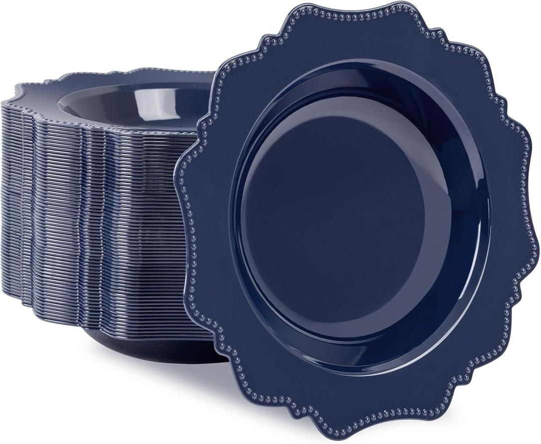 COLOSUS Navy Blue Plastic Party Bowls (60 Pack) 12 Oz Disposable Soup/Salad Bowl, Fancy Shatterproof Dinnerware for Catering, Holidays, Weddings, and Everyday Use