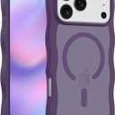 Magnetic for iPhone 17 Pro Max Case, (Compatible with Magsafe) Curly Wavy Frame Hard Translucent Matte Clear Back Cover for Women Men TPU Bumper Shockproof Phone Case (Purple)