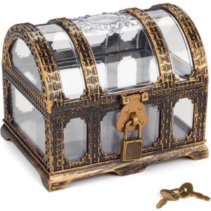 Pemalin Kids Transparent Antique Pirate Treasure Chest,Plastic Treasure Chest for Pirate Party