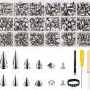 Craluuur 455PCS Punk Spikes and Studs Kit for Clothing, 12 Sizes Premium Metal Cone Spikes, Square Pyramid Studs & Round Dome Rivets for Leathercraft and Punk Style DIY Craft Decoration