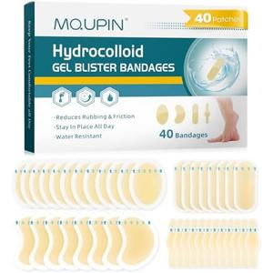 Hydrocolloid Gel Blister Bandages for Feet - 40ct Waterproof Adhesive Blister Bandages, Blisters Prevention Invisible Cushions for Heel, Foot, Toe, Feet Variety Pack