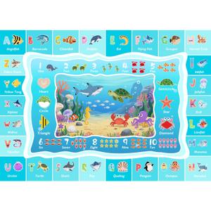 ABC Kids Ocean Rug for Playroom, 3x5ft Alphabet Classroom Rug, Educational Kids Play Mat with Number Shape Animal, Learning Area Rug for Nursery Bedroom Kidsroom, Colorful Non-Slip Washable