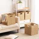 Foldable Storage Baskets with Handles Paper Rope Storage Baskets Rectangle Collapsible Hand Woven Storage Cubes Bins for Organizing Shelves Living Room Bedroom Pantry (3, 11'' x 11'' x 11'')