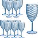 12Pcs Blue Plastic Wine Glasses 13.5oz Reusable Acrylic Wedding Goblets Toasting Glassware Unbreakable Wine Cups with Long Stem Crystal Drinking Glasses Champagne Flutes for Bar Restaurants Party
