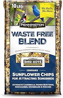 Pennington Pride Waste-Free Blend, Wild Bird Seed for Outside Feeders, With Sunflower Chips for Attracting Songbirds, No-Hull and No-Waste, 10-lb. Bag