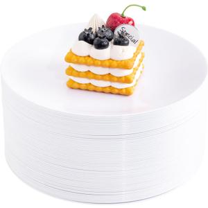 Hioasis 100pcs White Plastic Plates for Party - 7.5" Dinner Plates Disposable, Heavy -duty, Classy and Elegant for Wedding and Wedding