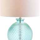JONATHAN Y JYL2003A 26" Contemporary Glass Table Lamp, Aqua Blue Crystal Bedside Lamp for Living Room, Bedroom Nightstand, Coastal End Table Desk Lamp with White Linen Drum Shade, 