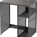 3-Tier Coffee Bar Cabinet with Mini Fridge Space, Heavy-Duty Rustic Grey Microwave Stand Baker Rack, Utility Storage Organizer Shelf for Home Kitchen Dorm, Slate Grey