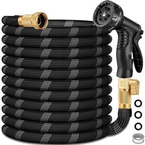 100 FT Non-Expandable Garden Hose, Lightweight Hose with 10 Function Spray Nozzle, Kink-Free Flexible Water Hose, Leak-Proof, 3/4'' Solid Connectors Garden Hose,Ultra Durable Garden Hoses