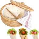 10.2 Inches Rattan Tortilla Warmer, Handcrafted Tortilla Basket with Lid, Sustainable Brown Tortilla Holder Come with Cotton Towel Cloth Rustic Mexican Tortilla for Pancake Taco Bread