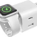 BeaSaf 36W for Apple Charging Block with Built-in Watch Charger, Foldable PD Fast Charger Block for iPhone, Dual Ports Wall Charger Compatible with Apple Watch iPhone AirPods (White)