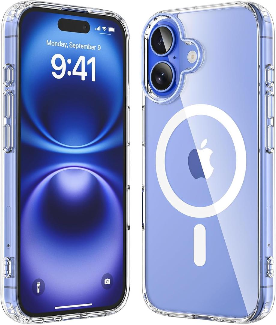 SUCGLES for iPhone 16 Plus Case with MagSafe [Ultra Strong Magnetic] [12FT Military Drop Protection] [Shockproof Bumper] Slim Thin Mag Safe Phone Cover 6.7" for Apple 16plus (Clear/Magnet)