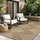 MontVoo-Outdoor Rug Carpet Patio Rug 5x7 ft Polypropylene Indoor Outdoor Rugs for Patio Deck Balcony Porch, Textured Weave, Durable for High Traffic, Fade-Resistant, Boho Geometric Neutral Brown