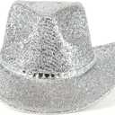 Men & Women Cowboy Hat Western Style Glitter Cosplay Party Costume Hats (Silver, S)