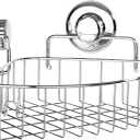 Corner Shower Caddy with Suction Cups and 3M Adhesive Mounting Discs for Porous Surfaces - Stainless Steel Basket for Bathroom Storage (Chrome)