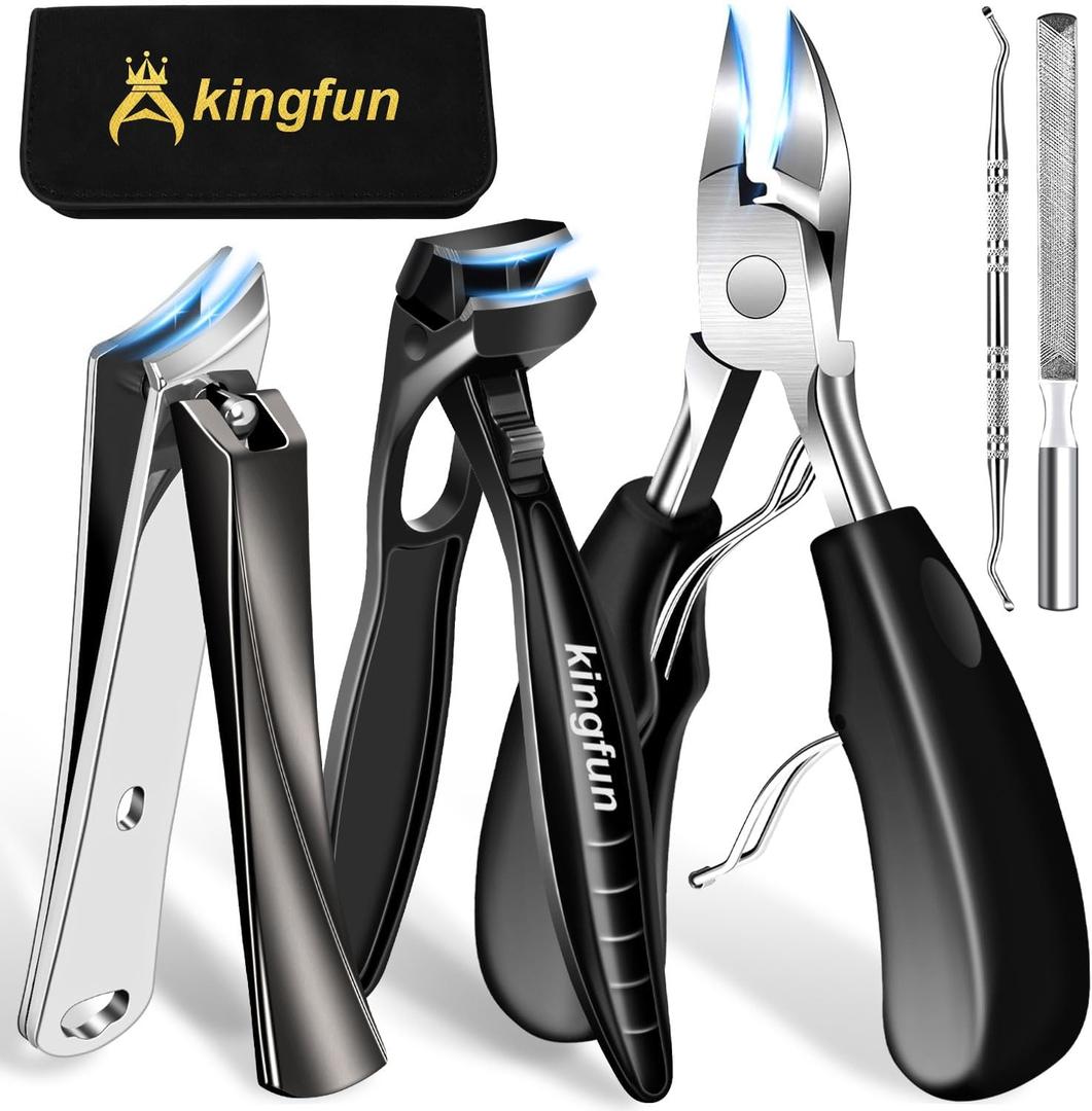 Toenail Clippers for Thick Toenails, Kingfun Ingrown Toe Nail Clippers for Thick Nails for Seniors, Heavy Duty Toe Nail Clippers for Men, Angled Head Large Toenail Clippers for Seniors 5Pcs