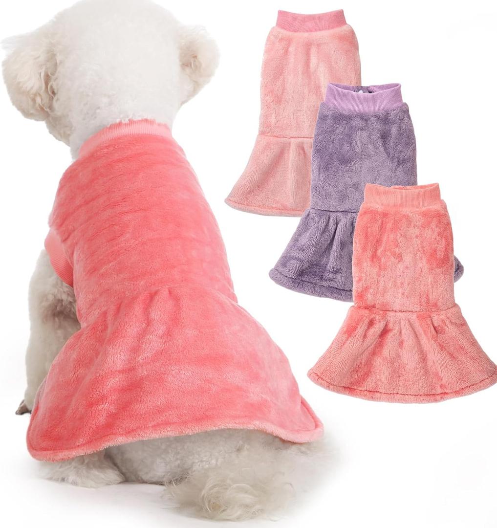 FabriCastle Dog Dress Clothes, 3-Pack Sweaters XS Small for Dogs Girl & Cats, Ultra Soft Warm Pet Coats for Winter, Female Puppy Apparel, Doggy Outfits XXS  XL (Pink,Violet,Rosepink, Small)