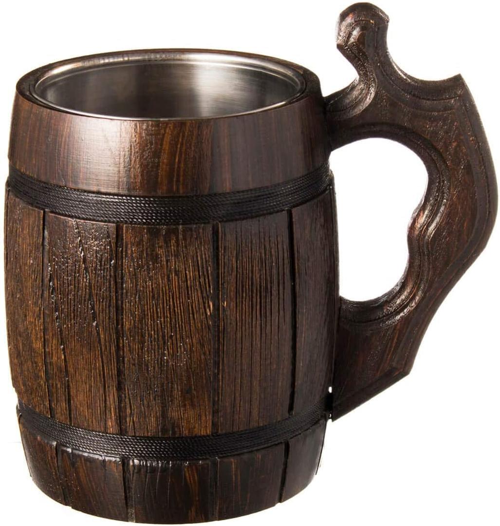 MFC Beer Mug 20 OZ - Tankard Mug - Beer stein - Wooden beer mug - Stainless Steel Cup - Handmade Gifts for Men - Fathers Day, Christmas or Birthday Gift Idea - Men Mug - Barrel Brown