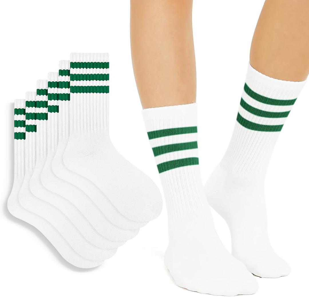 4 PAIRS Striped Crew Socks For Women Casual Cotton Novelty Retro Athltic Socks Unisex MultiColor, One Size