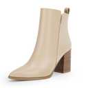 Rilista Womens V Cutout Ankle Boots Pointed Toe Chunky Block Stacked Heel Booties Side Zipper Shoes