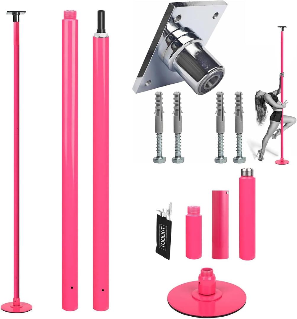 PRIOR FITNESS Permanent Fixed Dance Pole Kit, Professional 45mm Spinning & Static Dancing Pole Heavy-Duty Steel Pole Dance for Home, Adjustable Height Excellent for Home Exercise Studio Club Gym (Pink)
