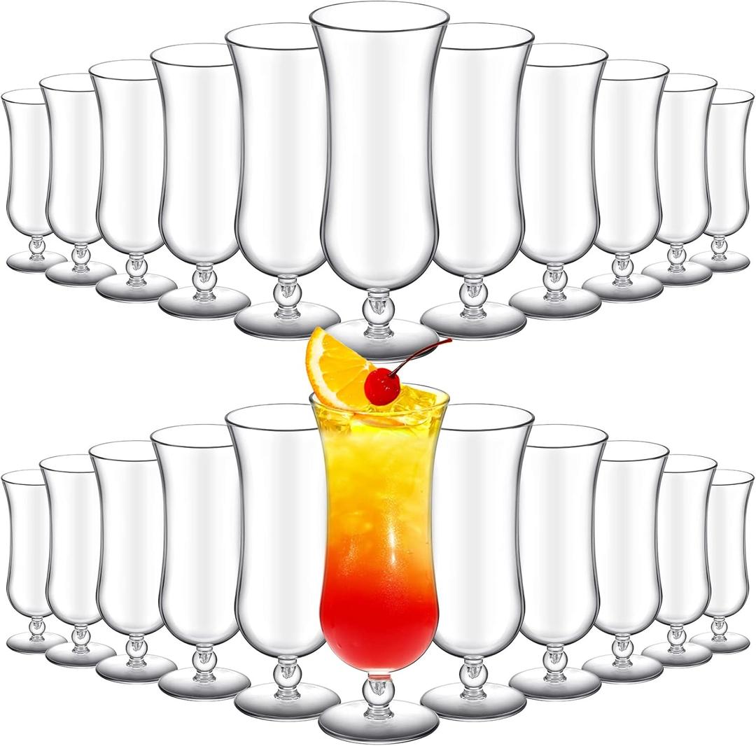 Lallisa 24 Pcs Shatter Resistant Clear Plastic Pina Colada Cocktail Glasses - 15 oz Tulip Milkshake Cups for Beer, Juice, Margarita