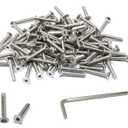 iexcell 100 Pcs M4 x 25mm Thread Pitch 0.7 mm Stainless Steel 304 Hex Socket Flat Head Cap Screws Bolts Kit
