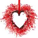 Aneco Valentines Day Heart Wreath 18 Inch Red and Pink Artificial Floral Valentines Wreath for Front Door with Ribbon Wall Window Hanging Decor for Wedding Anniversary Holiday