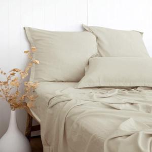 PANDATEX Beige Linen-Textured Bed Sheets Set, Bamboo Rayon, Cotton, Linen Blend Bed Sheets Twin Size, Soft Cool & Breathable for Hot Sleepers,Durable Natural Organic Bed 15'' Deep Pocket - 3 Piece