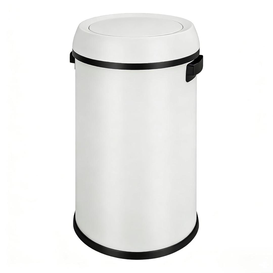 17 Gal/65 L Garbage Can, Stainless Steel Swing Top Garbage Can, Fingerprint-Proof Commercial Round Rubbish Bin, Grade Waste Garbage Can for Home Office, White
