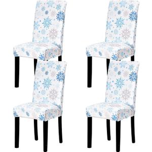 4Pcs Christmas Chair Slipcovers Winter White Blue Snowflake Pattern Dining Chair Covers Protector Removable Stretch Elastic Seat Covers for Home Kitchen Living Room Hotel Office