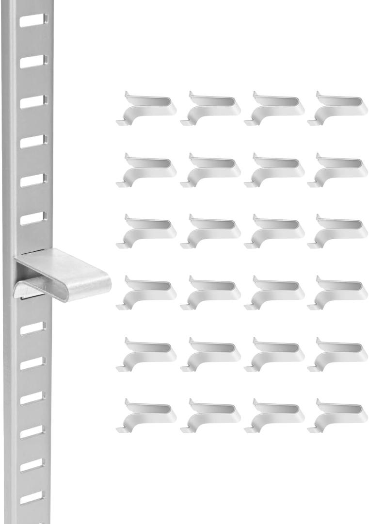 VEVOR Shelf Clips, 40 Pack, Adjustable Steel Pilaster Shelf Clips Support for Metal, Wood, Glass Shelves, Compatible with Wardrobes, Cabinets, Bookcases, Shoe Racks and Display Racks (Silver)