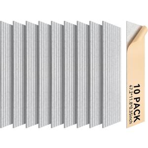 Self-Adhesive Acoustic Panels, 10 Pack Large Soundproof Wall Panel, High Density Sound Proof Panels, Decorative Absorbing Acoustic Treatment for Home Studio Office (Silver Grey)