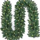 9ft Christmas Garland with LED Lights Battery Operated, Prelit Xmas Garland for Mantle, Fireplace, Stairs Railing, Artificial Christmas Garland Indoor and Outdoor Decorations (Simple Green)