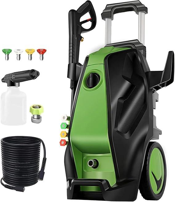 Electric Pressure Washer, 5000PSI 4.0GPM Heavy Duty Power Washer with 33 FT Extension Hose, 4 Quick Connect Nozzles and Foam Cannon for Cars/Fences/Driveways/Patios/Home Cleaning, Green