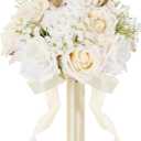 Wedding Bouquets for Bride & Bridesmaid, 9 Inch Artificial Rose Bridal Bouquet, Ivory White & Champagne Silk Flowers for Wedding Ceremony, Church, Party Decoration (White Champagne)
