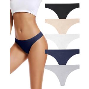 voenxe Seamless Women Underwear Thongs,No Show Ladies Thong,No Line Workout Breathable Comfortable Panties,Soft Undies,5-Pack (L)