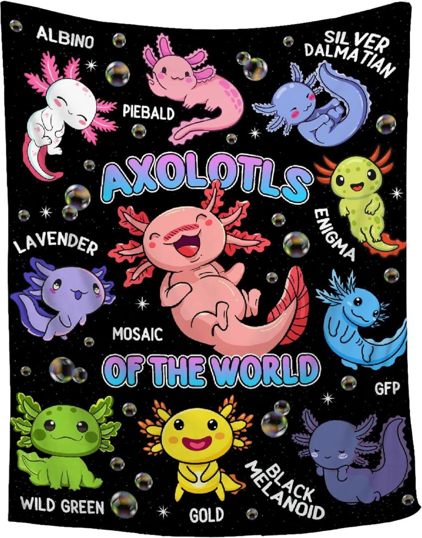 Axolotls of The World Throw Blanket,Axolotls Blanket Gifts, Ultra Soft Lightweight Flannel Blankets Warm Fuzzy Cozy Plush Blankets for Couch Sofa Bed Living Room,Kids Size-40"x50"