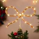 Soulchen Christmas Bow Tree Topper Decoration 9.4 x 10.4 Inches Velvet Christmas Topper Decor with LED Lights Xmas Holiday Bow Tree Top Decoration for Santa Holiday Party Supplies Gifts(Brown)