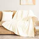 Vessia Flannel Fleece Cream Throw Blanket(50x71 Inch) for Couch with Pillow Cover(18 * 18 Inch), Warm Cozy Soft Striped Pattern Blanket, Microfiber Ivory Ribbed Sofa Throw for All Season