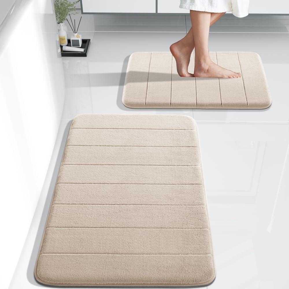 Yimobra Bathroom Rugs Sets 2 Piece, Soft Absorbent Memory Foam Bath Mats Set, Dry Fast Bath Mat, Machine Washable Bath Rug Set for Bathroom, 17x24+31.5x19.8 Inches, Beige (31.5x19.8+24x17 Inch)