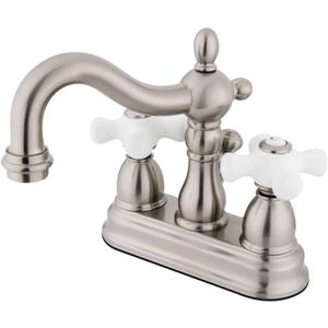 Kingston Brass KB1608PX Heritage 4-Inch Centerset Lavatory Faucet with Porcelain Cross Handle, Brushed Nickel