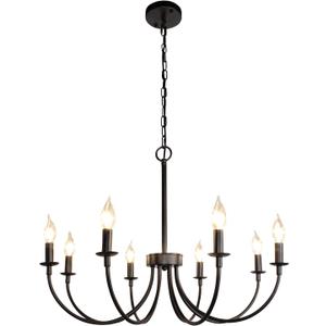 Black Farmhouse Chandeliers, 8 Light Rustic Iron Chandeliers, Classic Candle Ceiling Hanging Pendant Light Fixture for Living Room, Kitchen Island, Foyer, Dining Room Lighting Fixtures