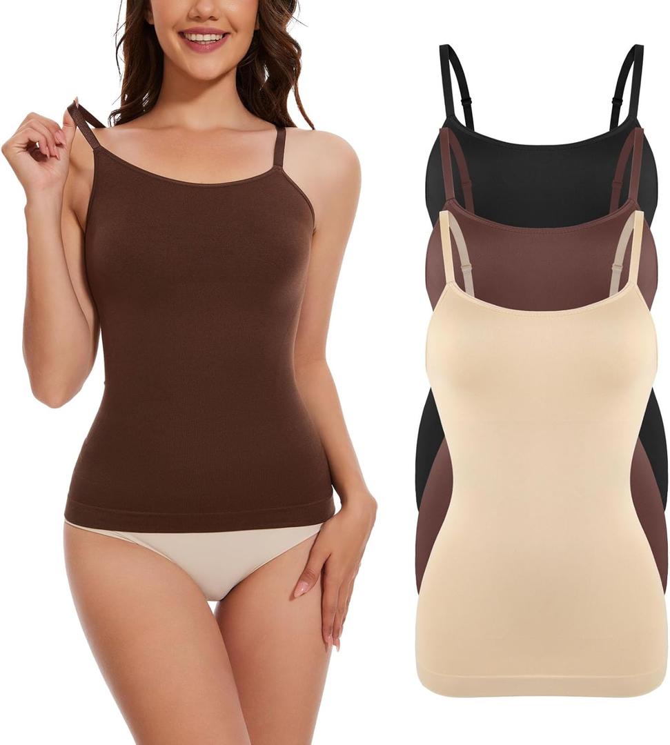 MISS MOLY Women's Camisole Top Shapewear Tummy Control Seamless Body Shaper Tank with Adjustable Spaghetti Straps, Extra Large, Brown 