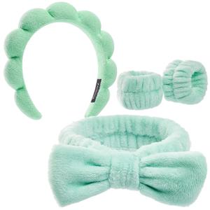 Headbands for Women - Spa Headband and Wristband Set - Headband for Washing Face,Facial Mask,Makeup and Skin Care,Gifts for Women and Teen Girl Gifts Trendy Stuff (light green)