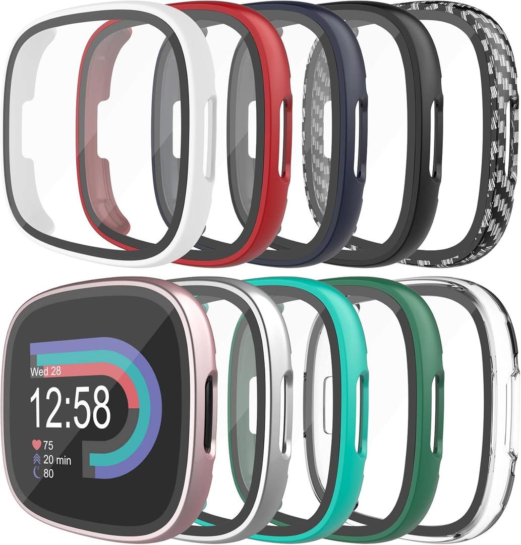10-Pack Tempered Glass Screen Protector with Hard PC Case Compatible with Fitbit Versa 4/Sense 2, All-Around Protective Screen Full Cover Bumper Compatible for Fitbit Sense 2/Versa 4 Smart Watch