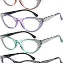 EYEURL Cat Eye Reading Glasses for Women, Blue Light Blocking 4 Pack Ladies Fashion Readers, Anti Glare Eyeglasses with Flexible Spring Hinges 2.00