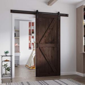 FREDBECK 36in x 84in Brown Barn Door with 6.6ft (79inch) Barn Door Hardware Track Kit and Handle Included, Double Surfaces, Simple Assembly is Required, K-Frame, Coffee
