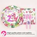 Grencian 96 Pcs Pink Dinosaur Birthday Decorations for 2nd Girls Two Rex Girl Dino Theme Party Supplies Disposable 2nd Dinosaur Party Tableware Set for Two Year Old Girls Birthday Decor Serves 24