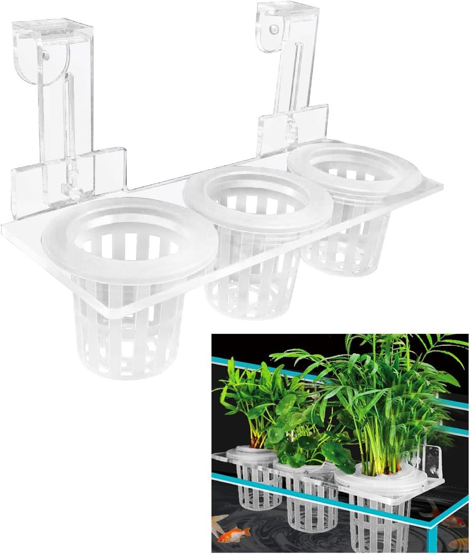 Upgrade Acrylic Aquarium Plant Holder Hanging Aquatic Plant Holder,Adjustable Hook Fish Tank Pot for Hanging Cultivation and Aquarium Decor